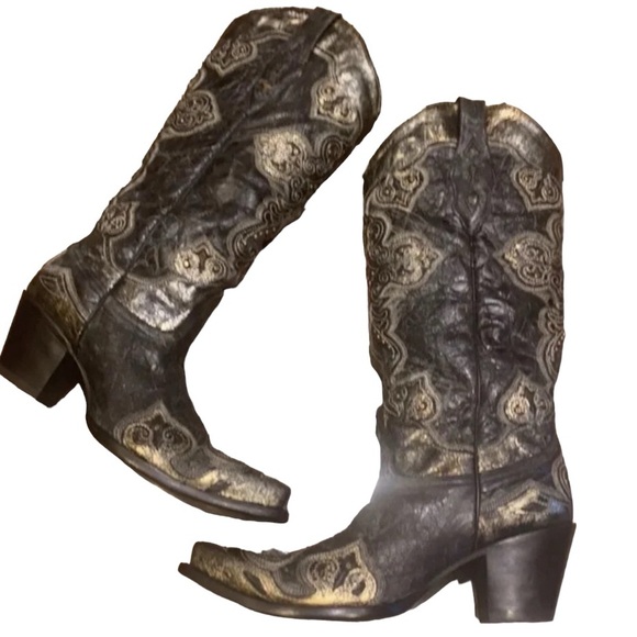 CORRAL WESTERN SNIP TOE DESTRESSED Black/Gray BOOTS Size 10 - Picture 11 of 16